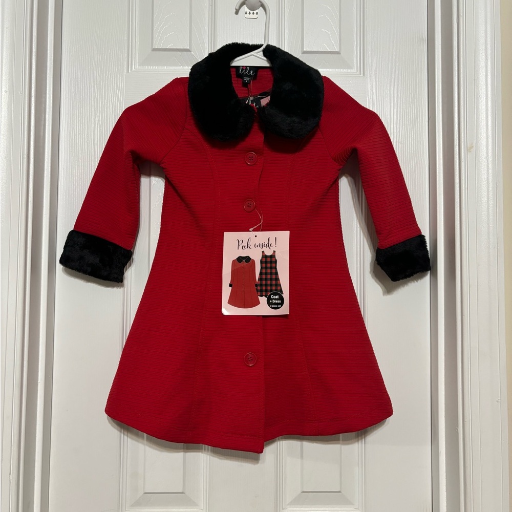 Girls Coat And Dress Set/ Size 6 is available / Color Black/ Red